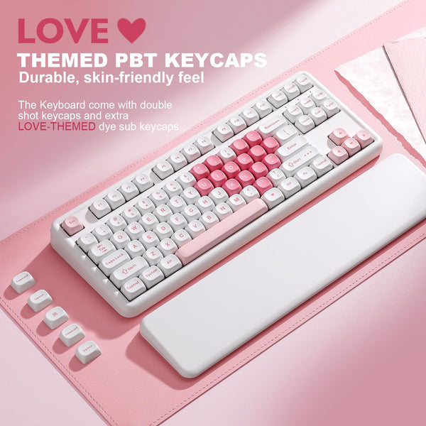YUNZII B87 Wireless Mechanical Keyboard,QMK/VIA Software Custom Gaming,Gasket RGB Keyboard with Cute MOA Keycaps,Wrist Rest,BT5.0/2.4G/USB-C NKRO for Win/Mac (butter, milk v2 linear)