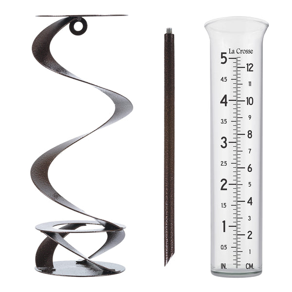 La Crosse 704-56357-INT Helix Spiral Metal Rain Gauge, Hammered