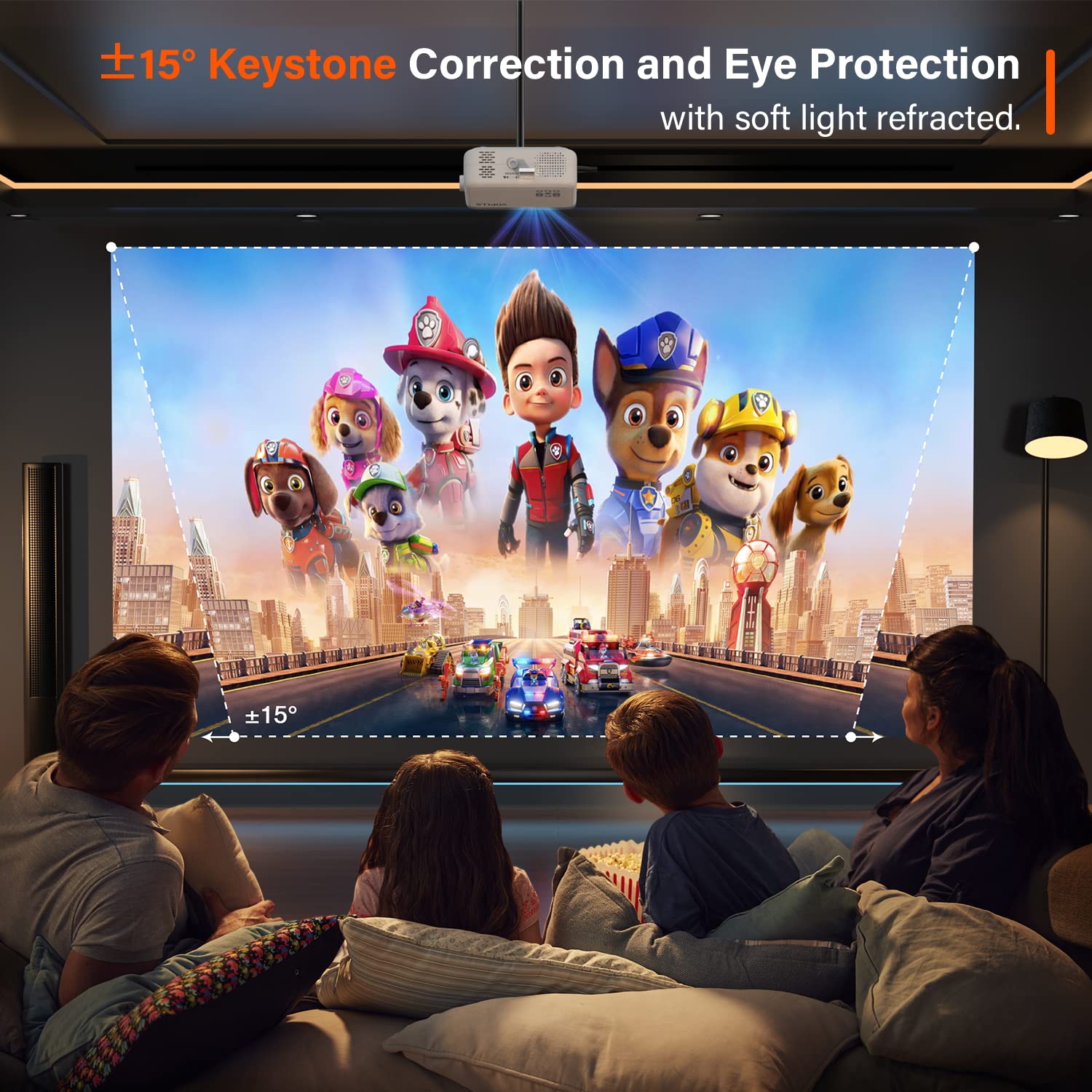 [Netflix Official & Auto Focus/Keystone] Smart Projector 4K Support, VOPLLS 25000L Native 1080P WiFi 6 Bluetooth Outdoor Projector, 50% Zoom Home Theater Movie Projectors for Bedroom/iOS/Android/PPT