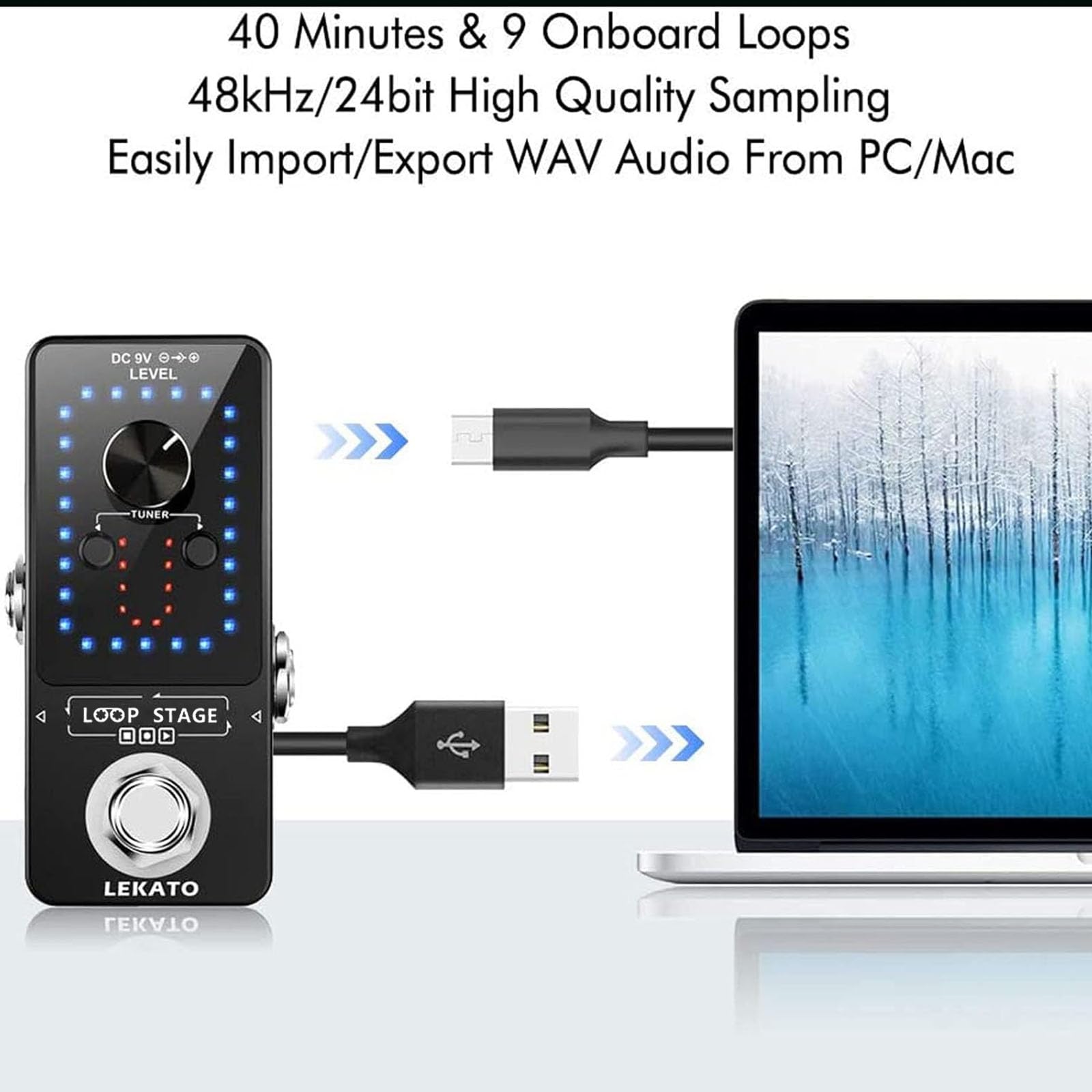 LEKATO Guitar Looper,Built-in Tuner,Bass Loop Effect Pedal(9 Loop Tracks,Max 40 Minutes Overdub Recording) Electric Guitar Loop Machine,Musicial Gears for Guitars/Bass/Keyboard/Drum