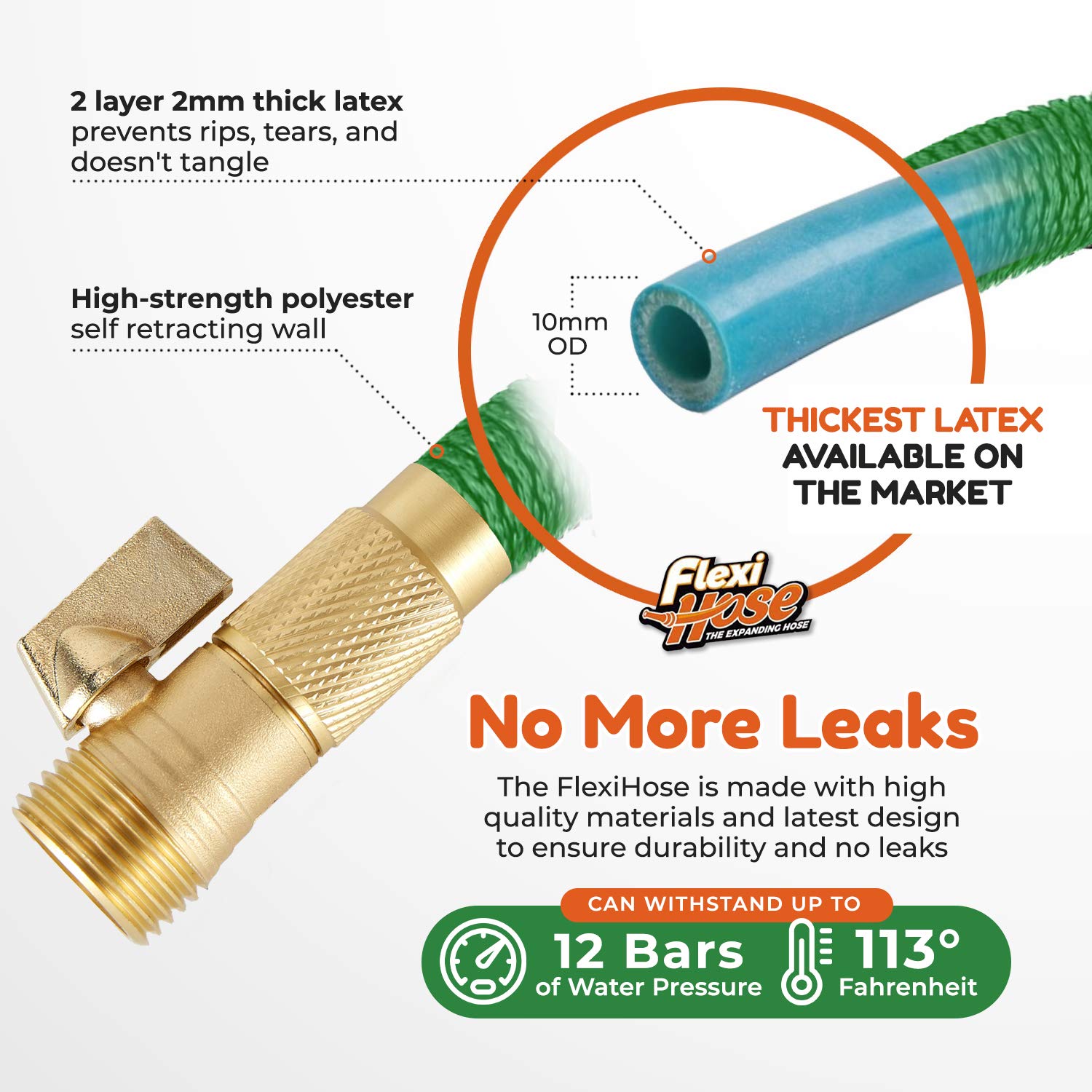 Flexi Hose Expandable Garden Hose - 75FT Heavy Duty Water Hose, Retractable Hose with 2cm Brass Fittings - Expandable Hose Design Includes Spray