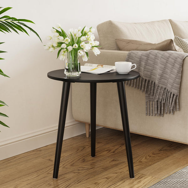 APICIZON Black Side Table, Round Coffee Table, Small End Table for Living room, Bedroom, Small Space, Wooden Bedside Table, Easy Assemble, 42(D) x