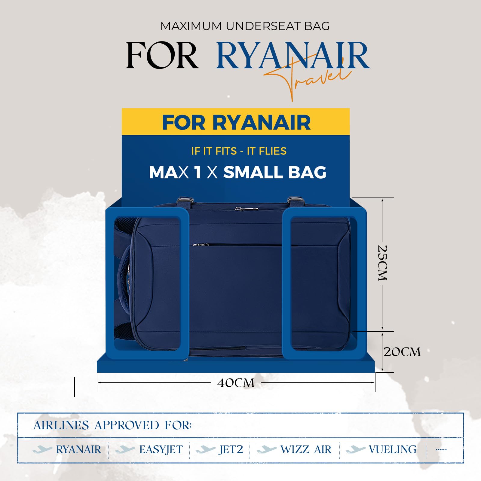 for Ryanair Cabin Bags 40x20x25 Underseat Bag,Small Travel Backpack Cabin Size Carry-ons for Women Men,Hand Luggage for Overnight,Casual Daypack with Laptop Compartment,Anti Theft Pocket
