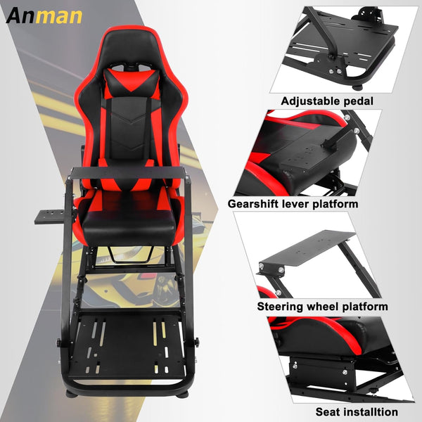 Anman Racing Simulator Cockpit With Red Racing Seat Adjustable Wheel Stand Gaming Simulator Cockpit Fit For Logitech G25 G27 G29 G920 G923 Thrustmaster T80 T150 NOT Include Wheel Shifter and Pedal