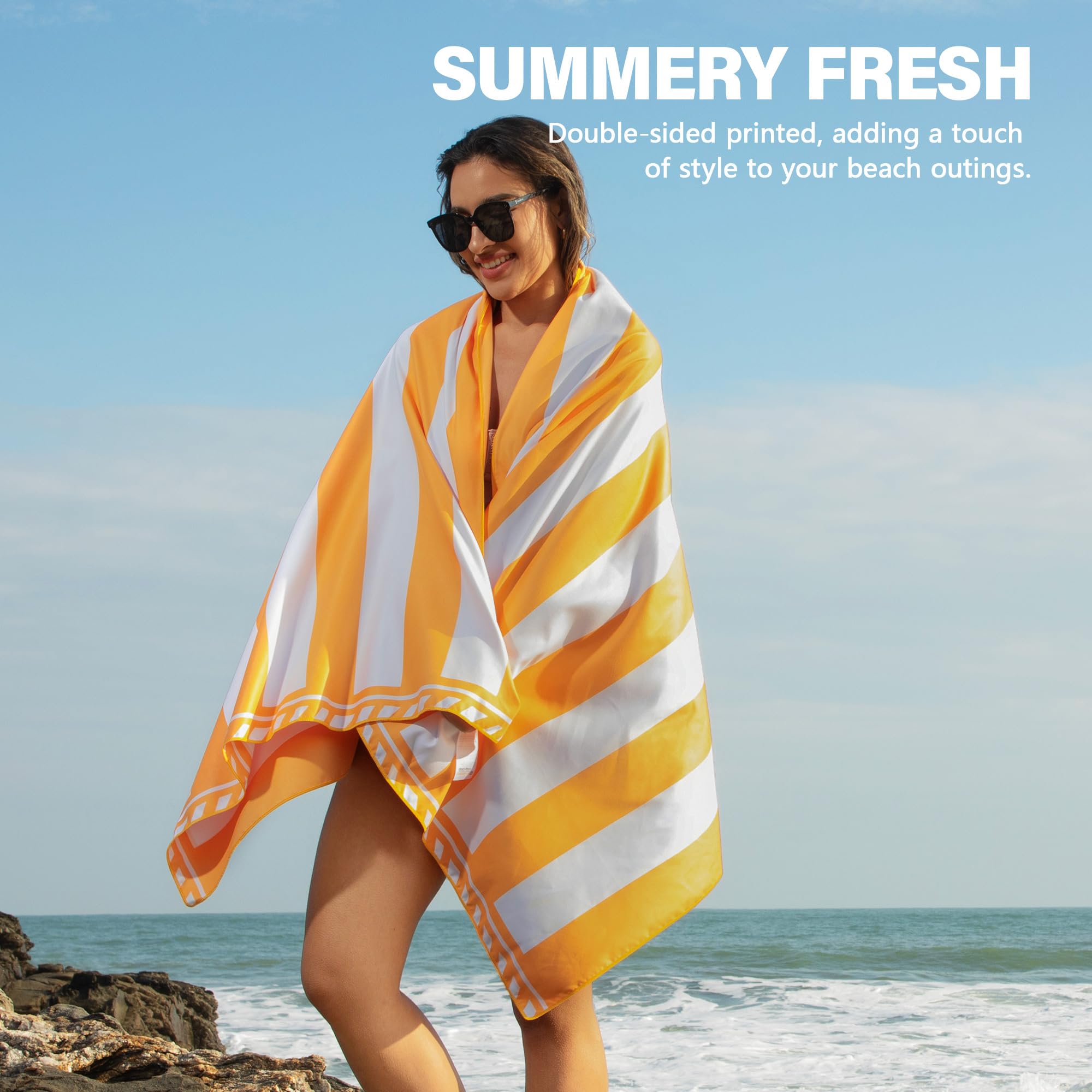 Winthome Beach Towel, Extra Large Microfibre Beach Towel for Adult, Double Sides Sand Free Quick Dry lightweight Travel Swimming Towel(Pink + Green, 90×180cm - 2 pack)