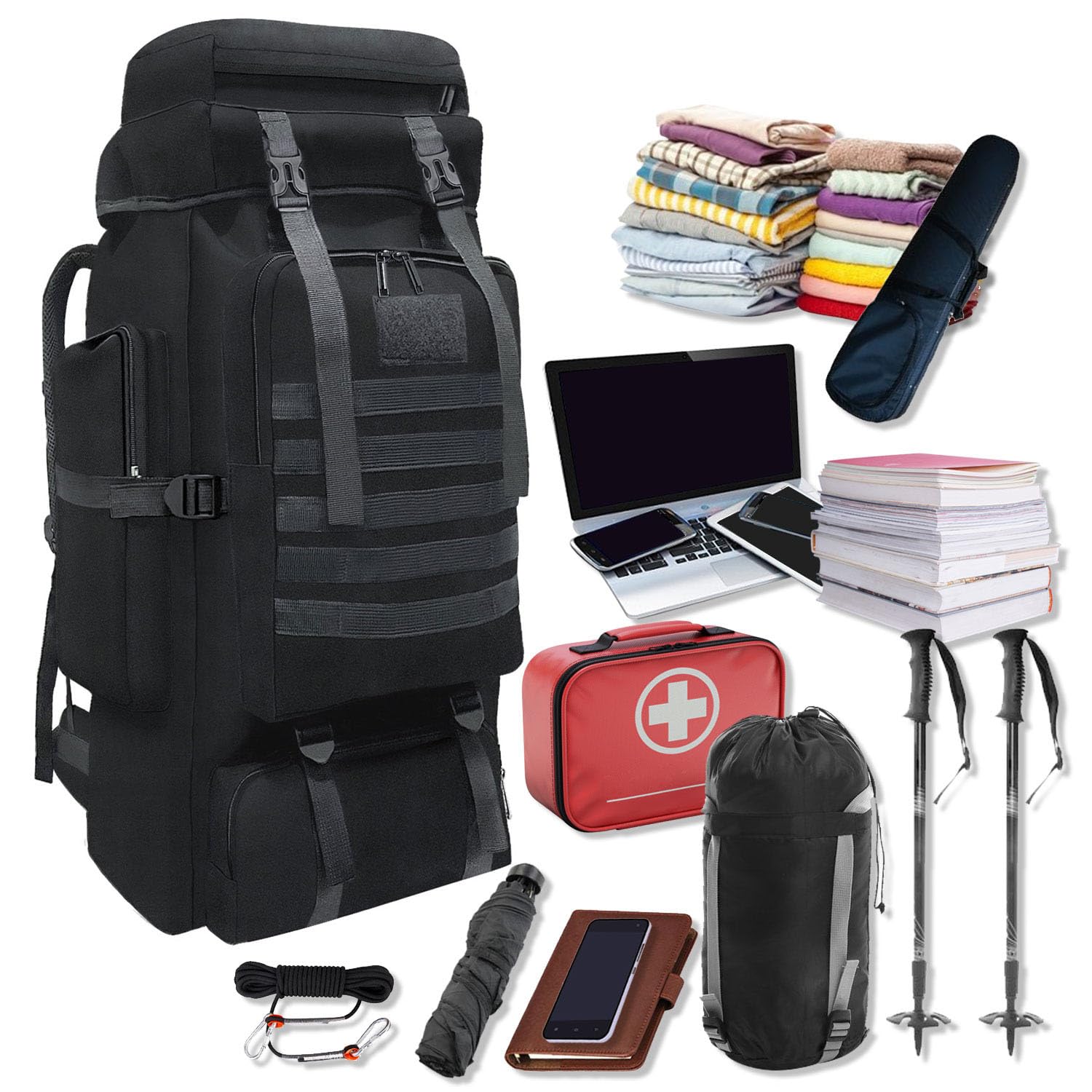 Wesoke 80L 100 liters Camping Hiking Backpack for Men, Extra Large Survival Hunting Backpack, Waterproof Big Molle Military Tactical Rucksack, Oversized Outdoor Sport Travel Daypack