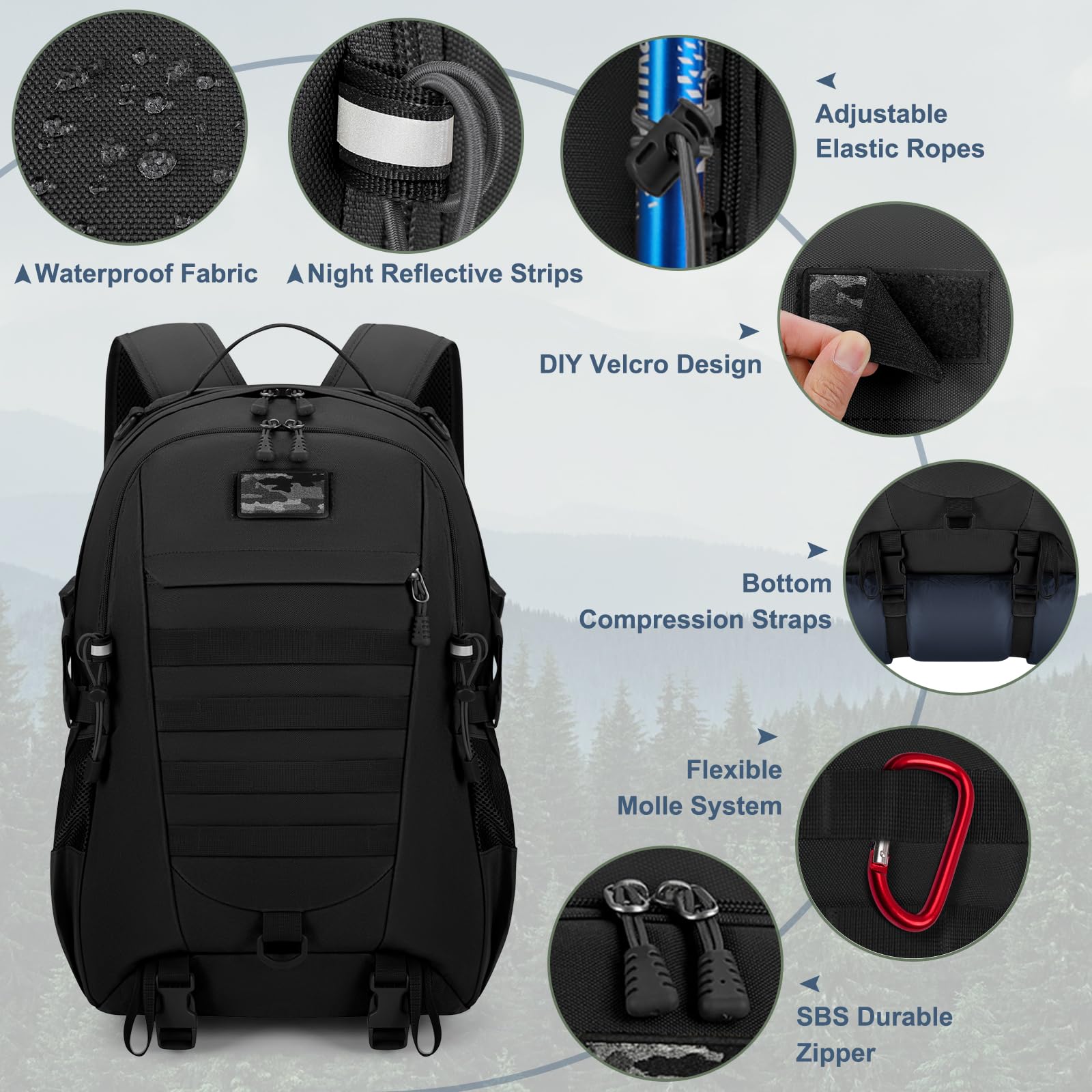 RAINSMORE Military Tactical Backpack Large Hiking Camping Rucksack 40L Water Resistant Molle Hunting Trekking Rucksack Black