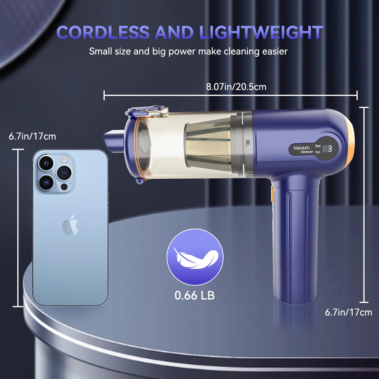 Handheld Car Vacuum Cleaner, 15000Pa Powerful Vacuum Cleaner Cordless, 3 in 1 Lightweight Vacuum & Blower Dust Buster, LED Display, USB Rechargeable Mini Cleaner for Car, Home and Pet Hair Cleaning