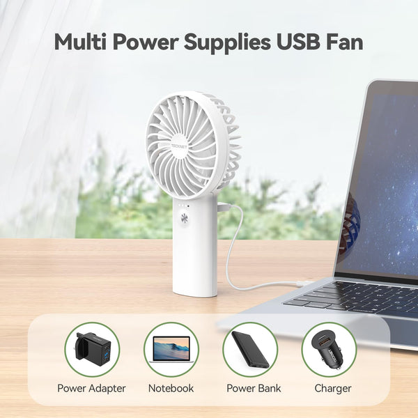 TECKNET Handheld Fan, Portable USB Hand Held Fans Rechargeable Mini with 7000mAh Power Bank, Mini Personal Electric Fan 3 Adjustable Speed Desk Fan for Home/Office/Travel (White)