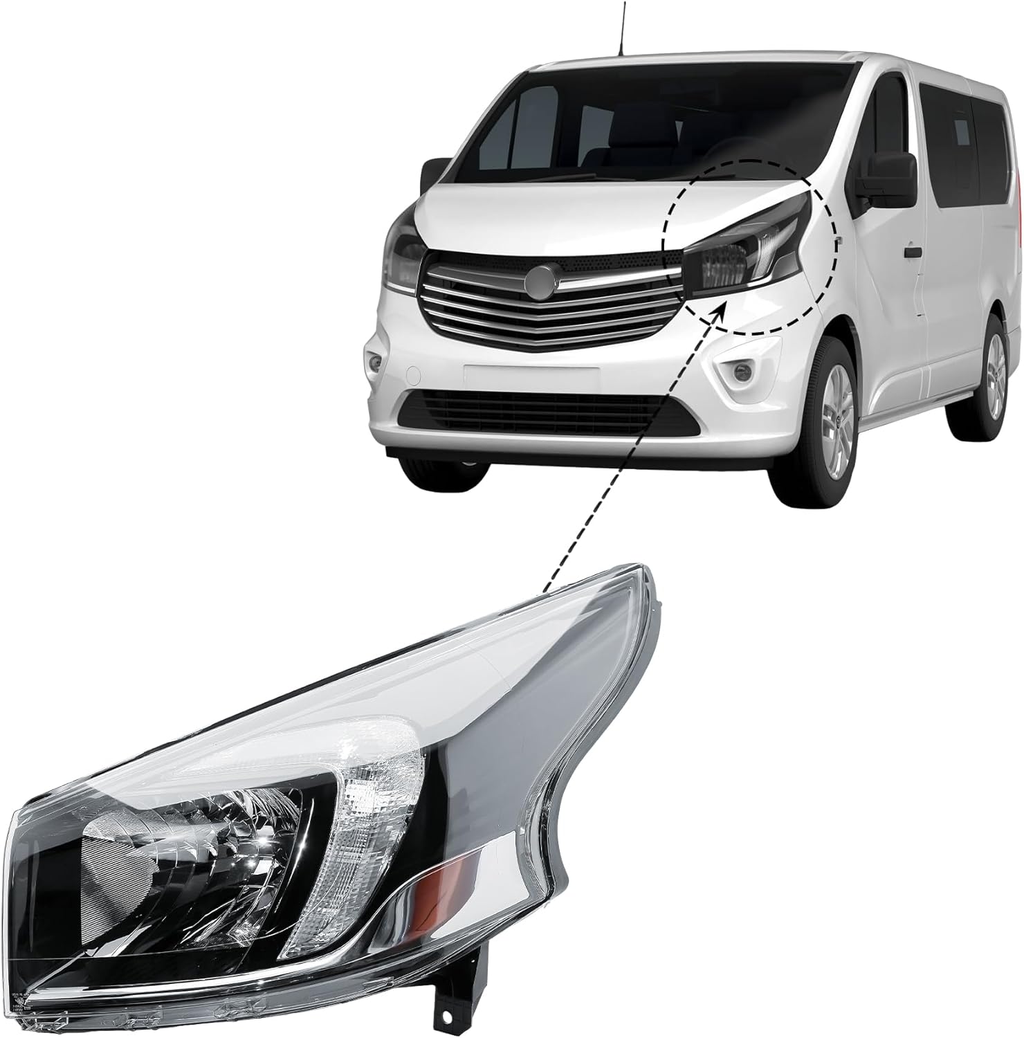 LONGLING Replacement Driver Right Side O/S Headlight Head Lamp Electric Adjustment with DRL 6 pins for Vauxhall Vivaro 2014-2019