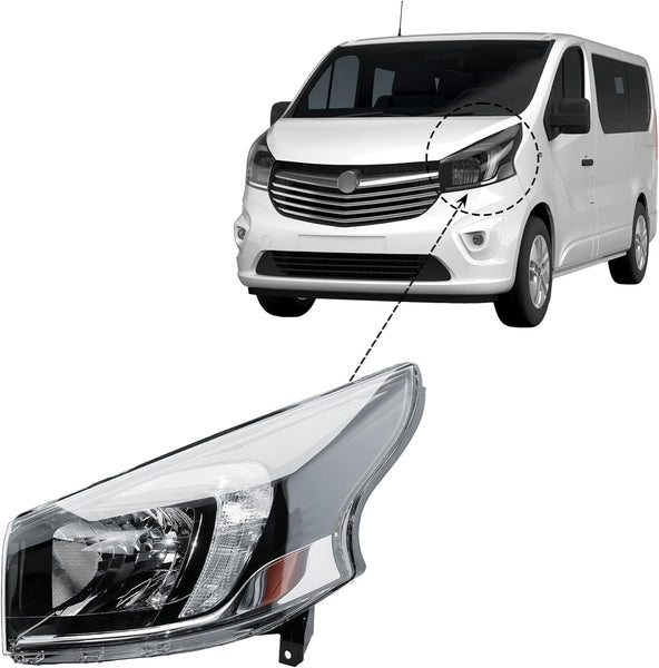 LONGLING Replacement Driver Right Side O/S Headlight Head Lamp Electric Adjustment with DRL 6 pins for Vauxhall Vivaro 2014-2019