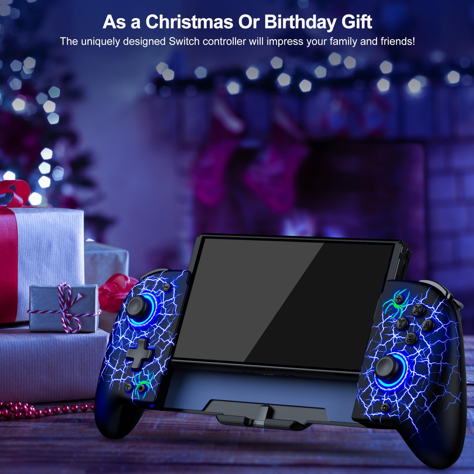 HASACOOL Switch Controller for Nintendo Switch/OLED, Handheld One-Piece Joycon Controllers with RGB Lights, TURBO, Vibration, Back Button