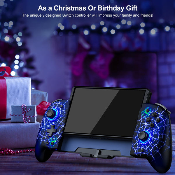 HASACOOL Switch Controller for Nintendo Switch/OLED, Handheld One-Piece Joycon Controllers with RGB Lights, TURBO, Vibration, Back Button