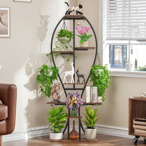 Zekoled 9-Tier Plant Stand with Grow Lights & Auto Timer, 167cm Tall S-Shaped Indoor/Outdoor Plant Shelf, Metal Plant Flower Holder, StandSpace-Saving Corner Shelf for Home, Balcony, Patio