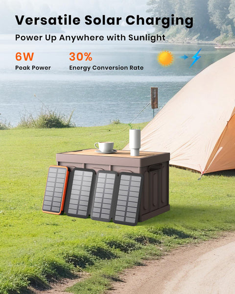 Paloceru Solar Power Bank 26800mAh - Portable Solar Charger with 4 Foldable Panels – PD QC 3.0 Fast Charging Battery Bank with USB C Output/Input - Outdoor Battery Pack with Flashlight for Camping