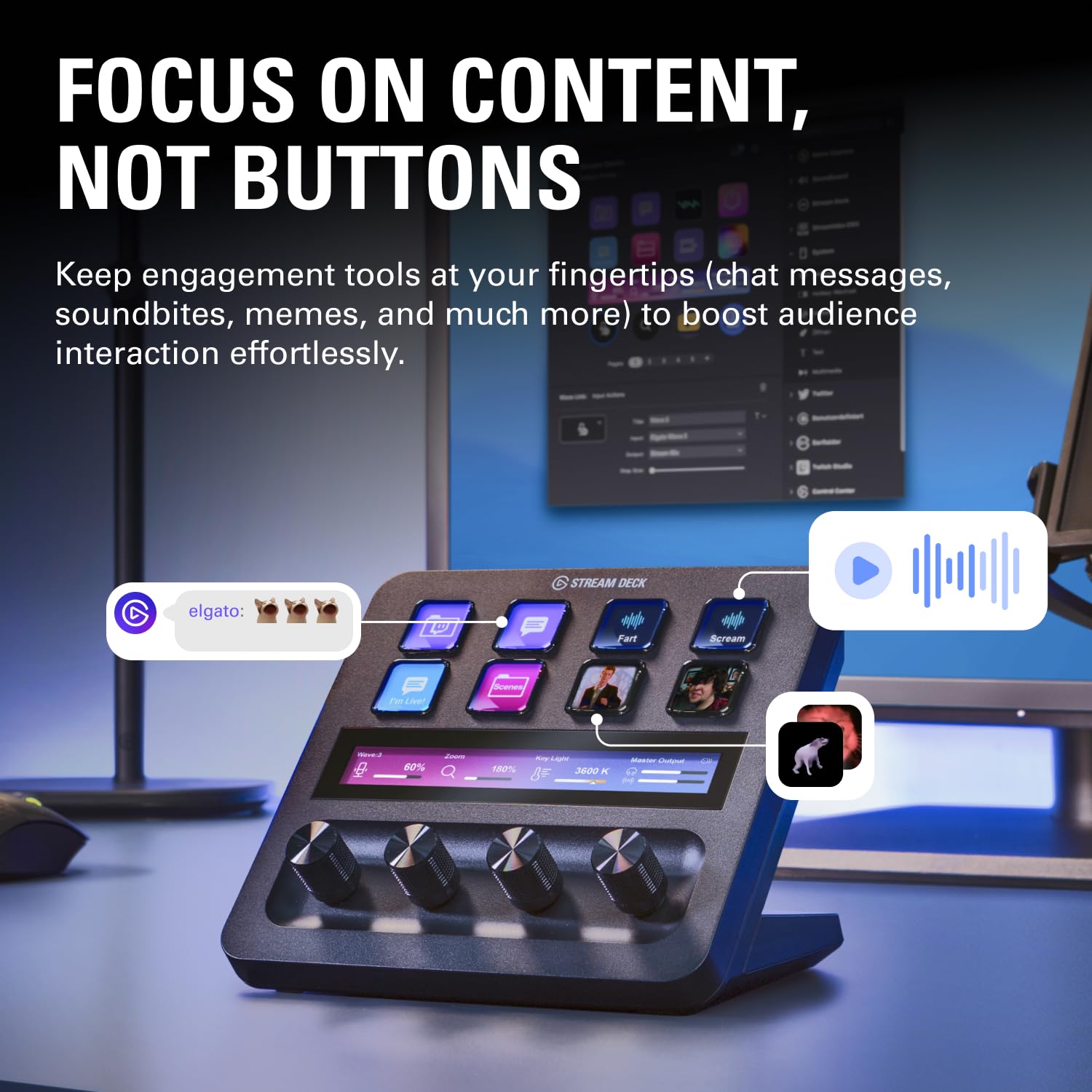 Elgato Stream Deck + White, Audio Mixer, Production Console and Studio Controller for Content Creators, Streaming, Gaming, with customizable touch strip dials and LCD keys, works with Mac and PC
