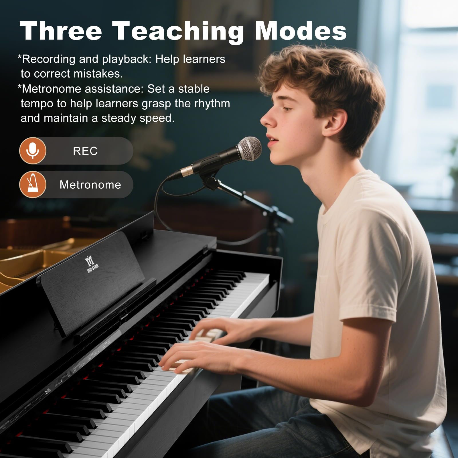 MUSTAR Digital Piano 88 Weighted Keys, Full Size 88 Key Piano Keyboard Semi Weighted, Home Electric Piano with Furniture Stand and Triple Pedal, Music Stand, USB MIDI, White