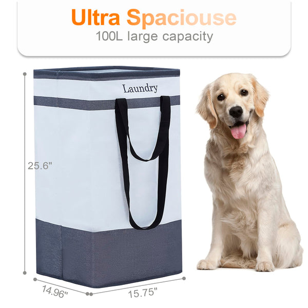 ROSOS Collapsible Foldable Hamper - Extended Double Handle, 80 L Laundry Basket for Bedroom Bathroom Dorm Storage - 1 Pack, Black