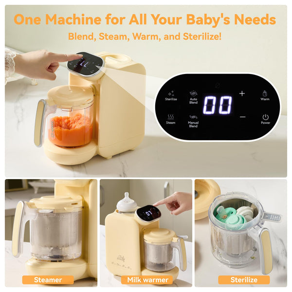 Chefhandy Baby Food Maker, 5 in 1 Baby Food Processor with Stainless Steel Steam Basket, Food Puree Maker with Steamer, Blender, Bottle Warmer Function, Auto Cooking & Grinding, Touchscreen (Green)