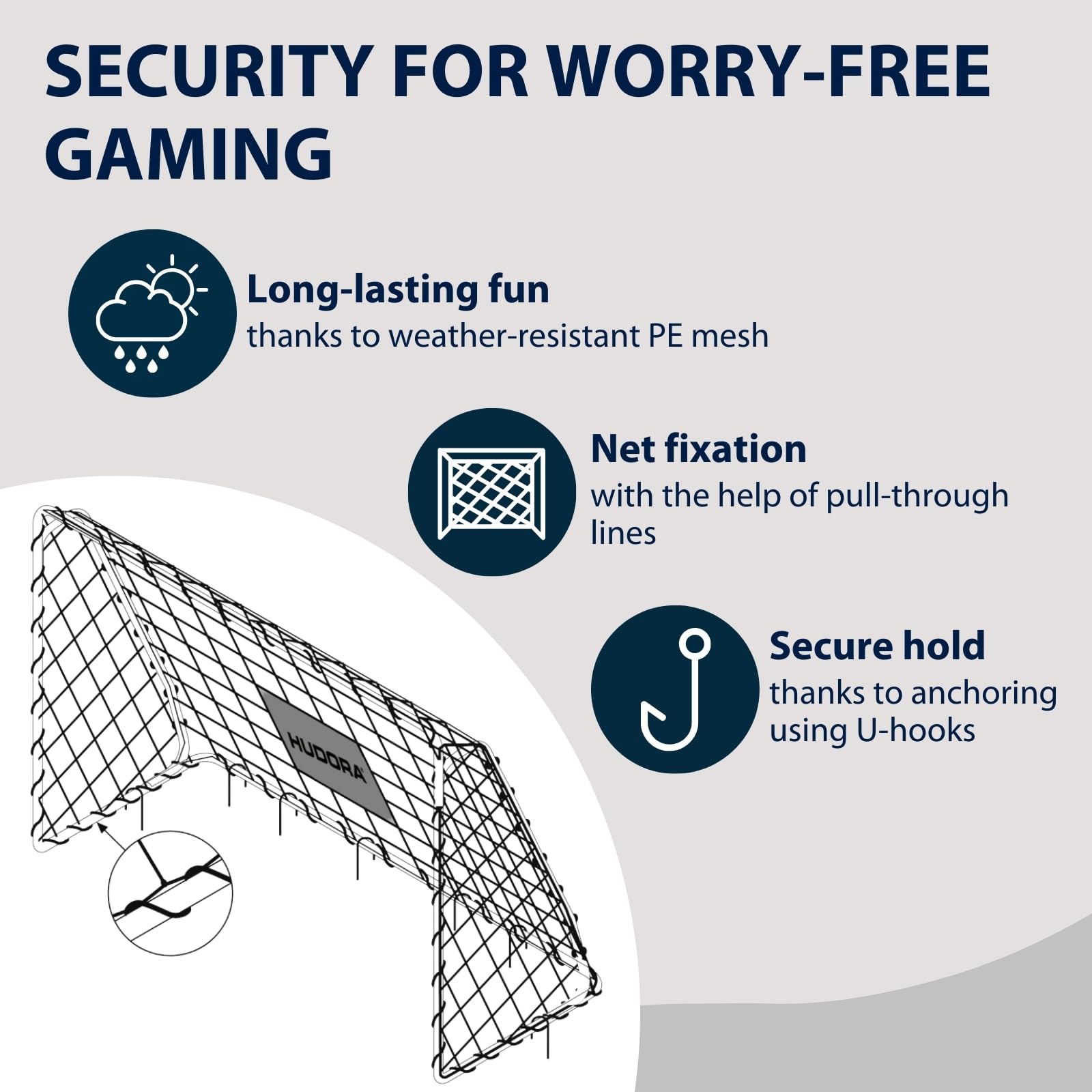 HUDORA Soccer Goal XXL - Large Football Goal for Kids & Adults - Weatherproof & sturdy football goal with tight net for home use - Premium Outdoor