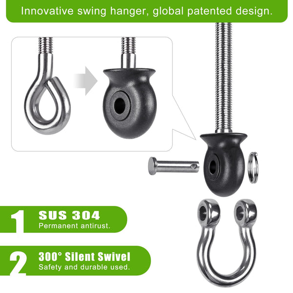 Dolibest 6pcs Swing Hanger, Heavy Duty Hammock Hook M8 Hanging Chair Screw Eye Bolt 245mm Swivel Ceiling Beam Mounting Bracket for Yoga Rope/Aerial