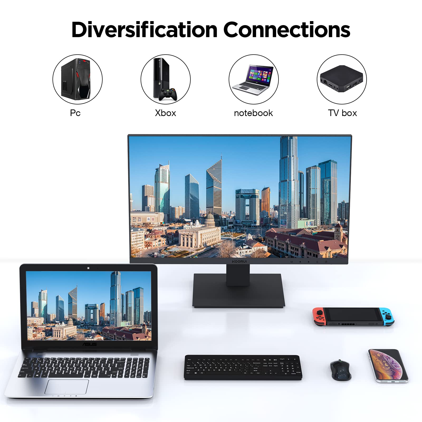 KOORUI E2711F 27 Inch FHD Monitor, Gaming 100Hz, IPS Computer Monitors, 1080P Pc Screen, Adaptive Sync, 5ms, VESA 100x100mm, Eye Care, HDMI, VGA