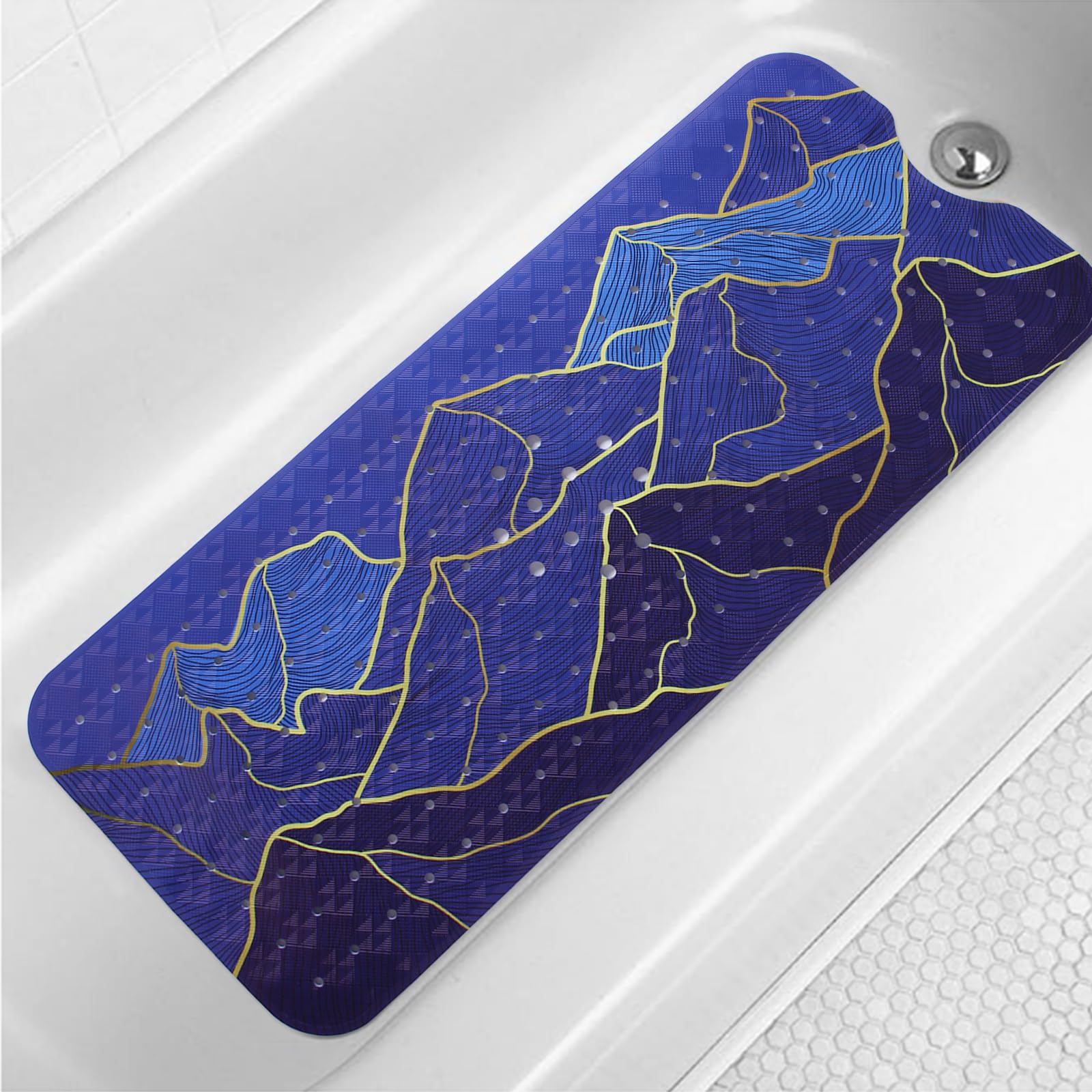 Mountain Bathtub Mat Non Slip 40x16in Palm Leaves Extra Long Bath Mat for Tub Bohemian Abstract Art Anti Slip Shower Mat for Bathroom with Large Drain
