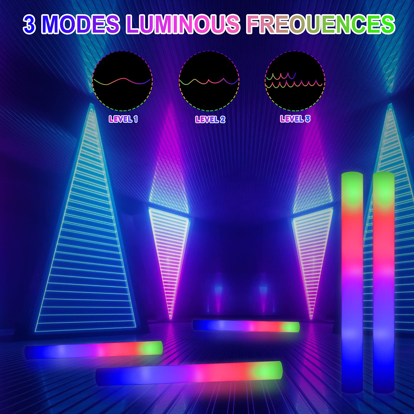 68PCS Led Foam Glow Sticks,Glow Sticks Bulk, Christmas Party Supplies with 3Modes Colorful Flashing, Glow in The Dark Party Supplies for Parties,