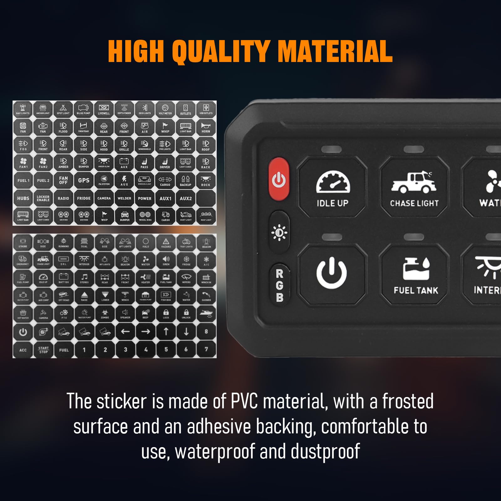 Chelhead 140PCS Vehicle Switch Panel Stickers for P2-6/8/12 Gang Switch Panel Universal Waterproof Multi-Function Button Control Rocker Labels Compatible with Car Dashboard, Boat, RV, Truck