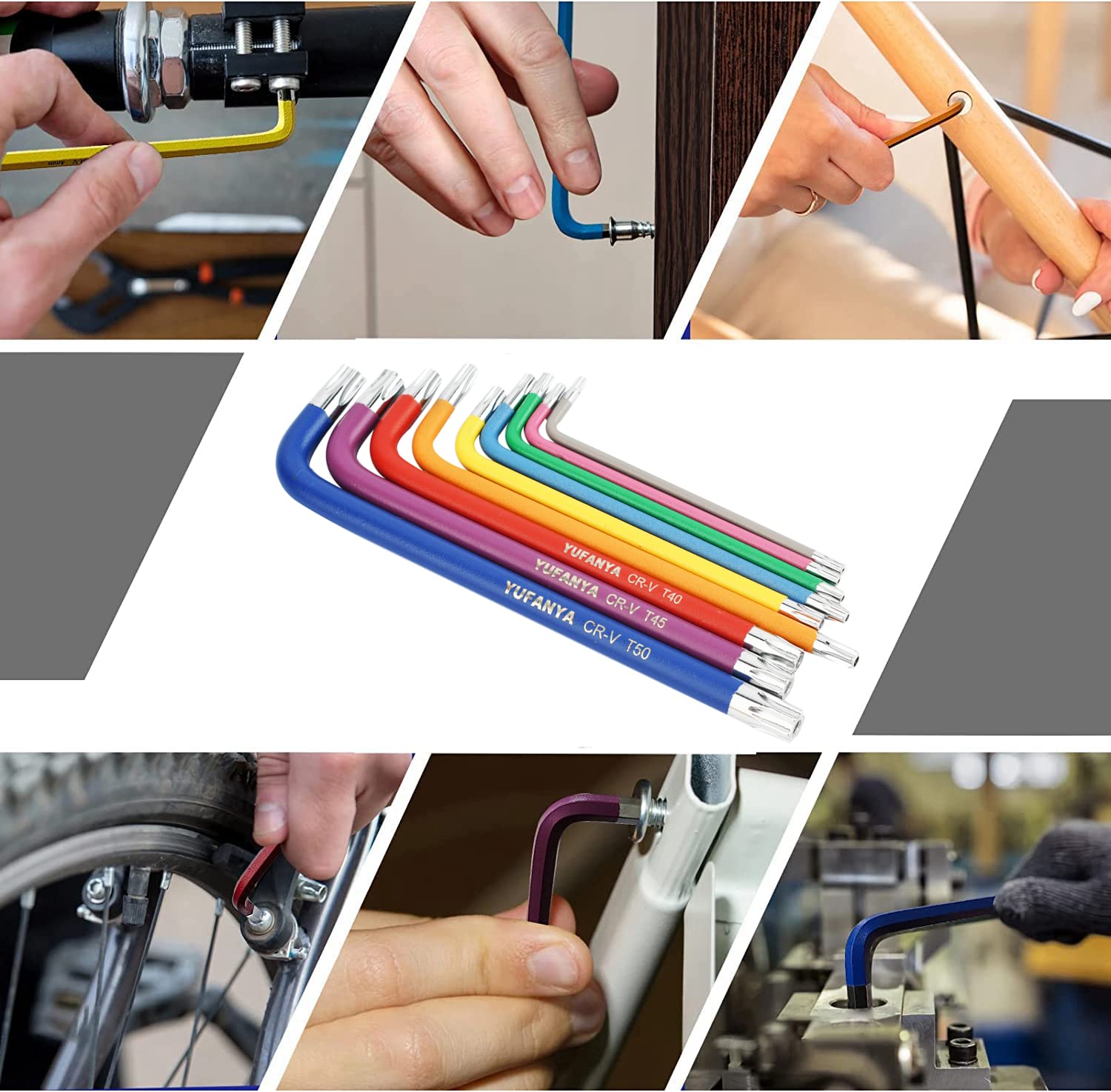 18PCS Allen Key Set,Metric Ball End Allen Hex Key Set and Torx/Star Key Set with Colour Coding,Sizes T10-T50,1.5mm-10mm for Furniture Assembly,Bike,Motorcycle Maintenance,Household DIY,Case Package