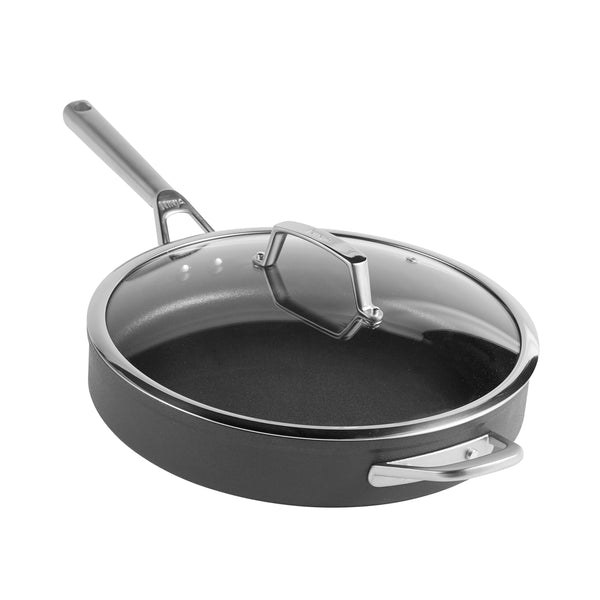 Ninja ZEROSTICK Premium 5-Piece Pan Set, Long Lasting Non-Stick, 3x Saucepans with Glass Lids, 1x Milk Pan, 1x Frying Pan, Hard Anodised Aluminium, Induction Compatible, Grey C35000UK