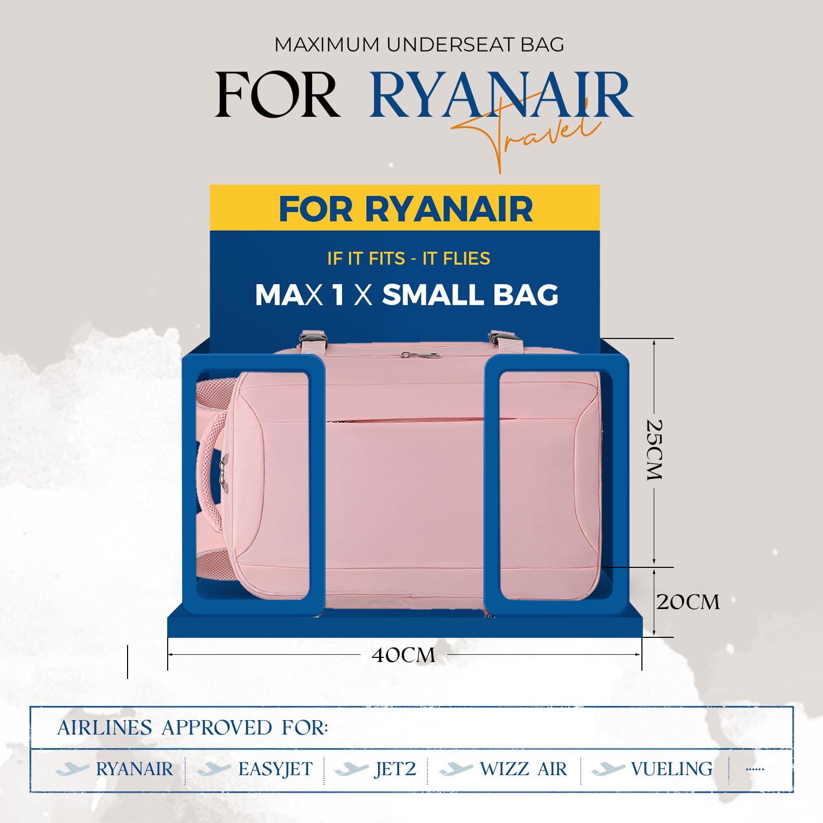 for Ryanair Cabin Bags 40x20x25 Underseat Bag,Small Travel Backpack Cabin Size Carry-ons for Women Men,Hand Luggage for Overnight,Casual Daypack with Laptop Compartment,Anti Theft Pocket