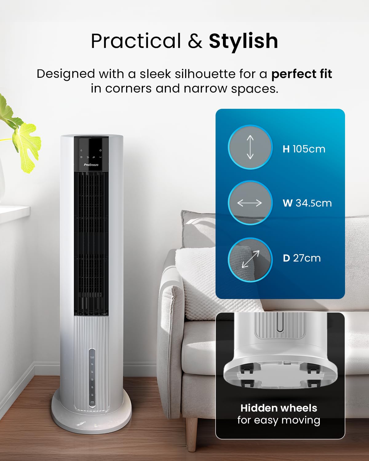 Pro Breeze 4-in-1 Air Cooler with 10 Litre Capacity, Remote Control, 3 Fan Speeds & LED Display. Powerful Evaporative Air Cooler with Built-in 7.5 Hour Timer & Automatic Oscillation for Home & Office