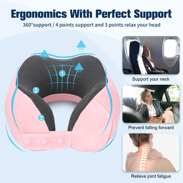 Cirorld Travel Pillow for Airplane, Neck Pillow for Travel, Memory Foam Travel Neck Pillow for Adults, Adjustable & Compact Flight Pillow, Ergonomic Neck Cushion, With Ear Plugs, Eye Mask, Carry Bag
