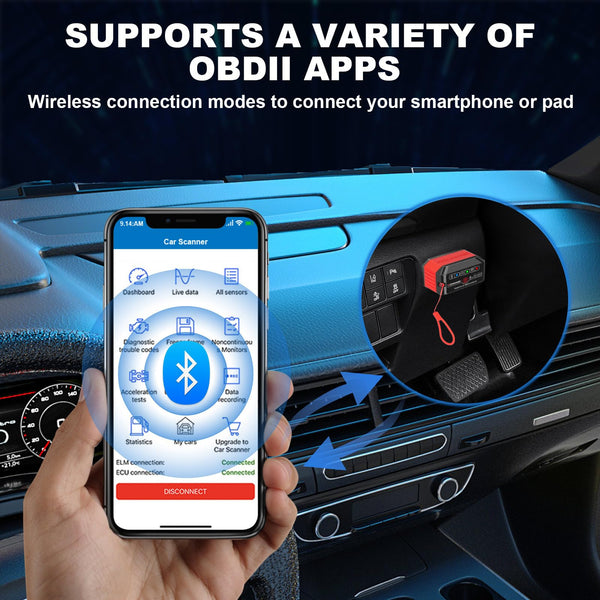 jianyana OBD2 Code Reader, OBD2 Scanner Bluetooth Universal Car Engine Fault Code Reader Car Diagnostic Scanner Diagnostic Scan Tool with BMW Ford VW Audi All OBDII Vehicles