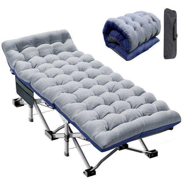 Meulbaty Oversized Folding Camp Bed with Mattress - 46cm Wide, 400KG Heavy Duty Steel Frame and Oxford Cloth, 198x81x46 cm Camping Cot, Great for Adults, Garden and Trip (XXL Black)