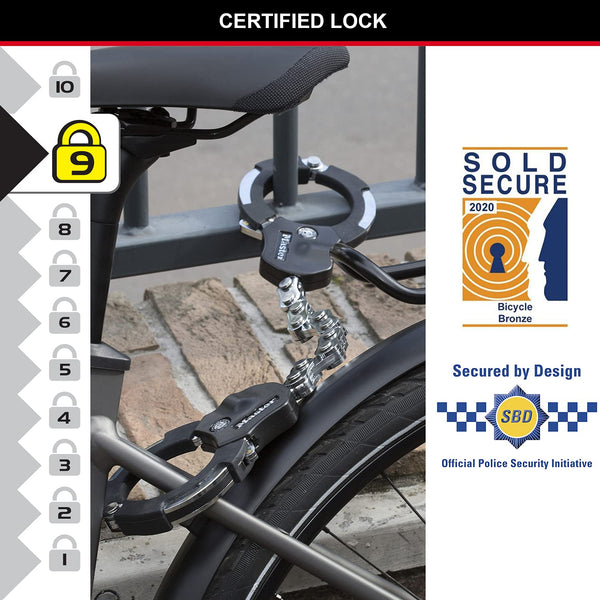 MASTER LOCK Police Approved Bike Lock and E-Scooter Lock, Hardened Laminated Steel, 4 Keys, 550 x 76 x 27 mm, for e bike scooter quad, Silver