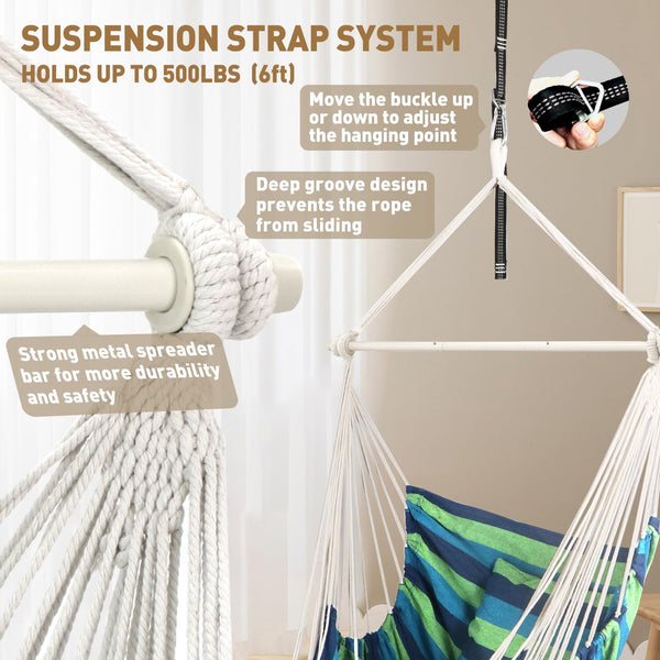 Chihee Hammock Chair Hanging Chair with Foot Rest 2 Cushions Max 550lbs Robust Metal Spreader Bar Collapsible Easy Storage Soft Cotton Swing Chair