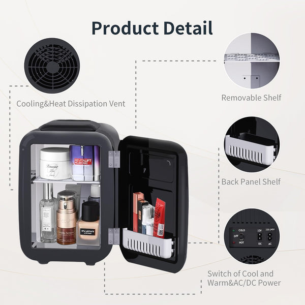 YASHE Mini Fridge for Bedroom, 4 Liter/6 Cans Small Fridge, AC/DC Thermoelectric Cooler and Warmer Mini Fridge for Drink Office Dorm Car, Blue