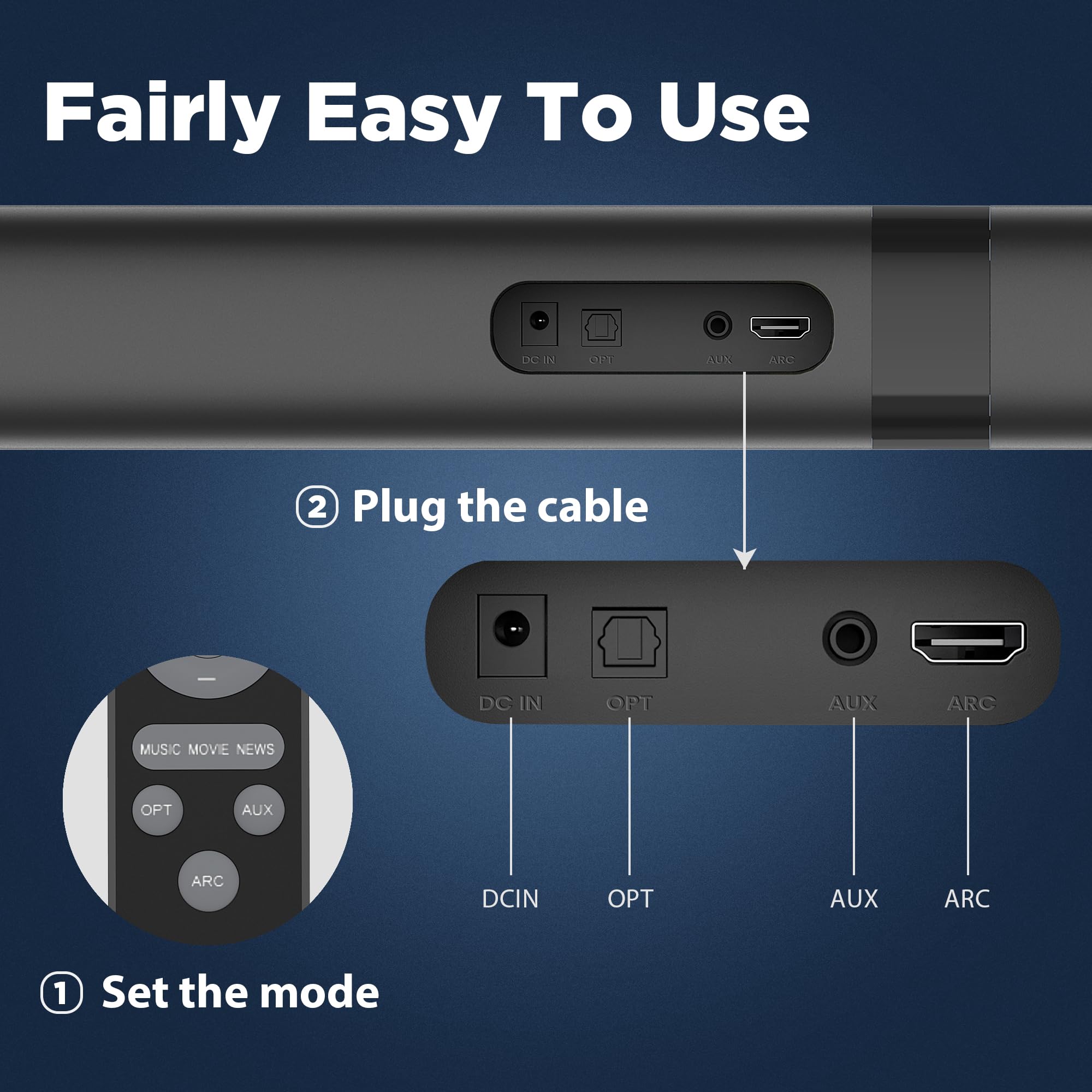 GarageRock Sound Bar for TV, Soundbar 2-in-1 Detachable Sound Bars with Auto Volume Boost for Clear Sound, TV Speakers with 3 EQ Modes, Bluetooth 5.3/ARC/Opt/AUX Connection for PC/Gaming/Projectors