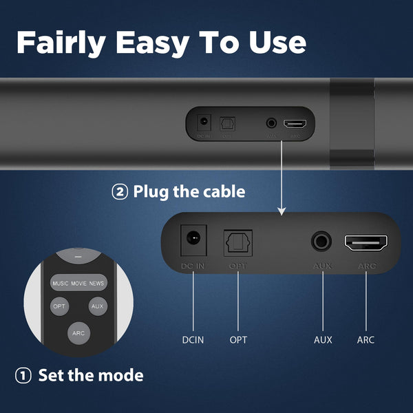 GarageRock Sound Bar for TV, Soundbar 2-in-1 Detachable Sound Bars with Auto Volume Boost for Clear Sound, TV Speakers with 3 EQ Modes, Bluetooth 5.3/ARC/Opt/AUX Connection for PC/Gaming/Projectors