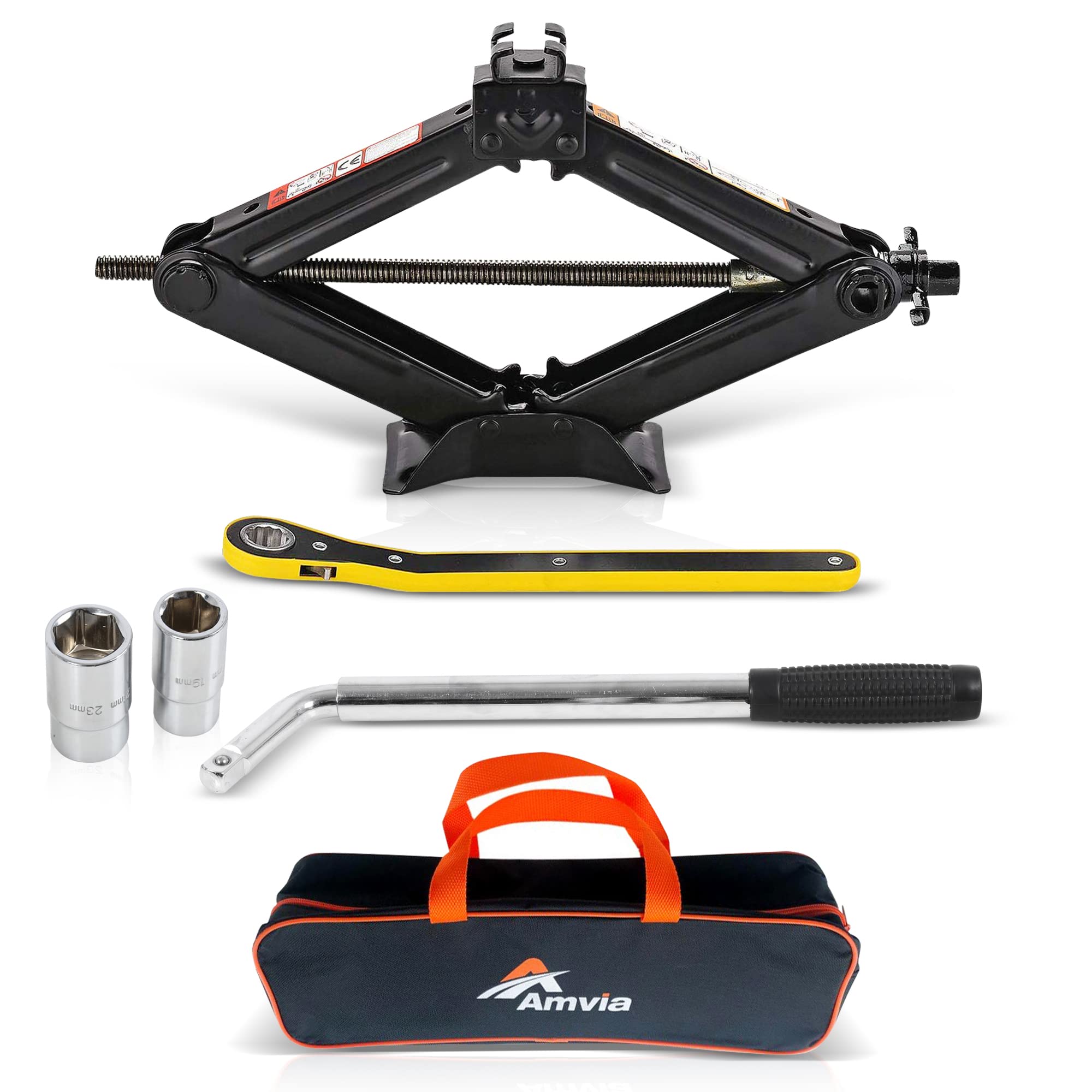 Car Jack Kit | Scissor Jack for Car 1.5 Ton (3,300 lbs) - Tire Jack Tool Kit | Portable, Ideal for SUV and Auto - Universal Emergency Kit with Lug Wrench | Heavy Duty Material