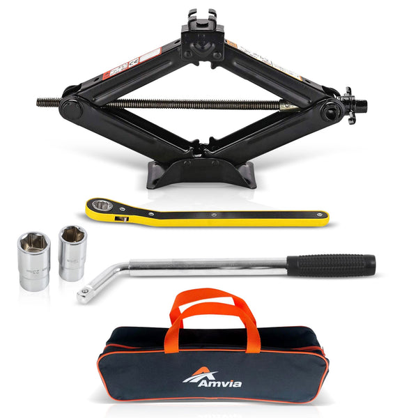 Car Jack Kit | Scissor Jack for Car 1.5 Ton (3,300 lbs) - Tire Jack Tool Kit | Portable, Ideal for SUV and Auto - Universal Emergency Kit with Lug Wrench | Heavy Duty Material