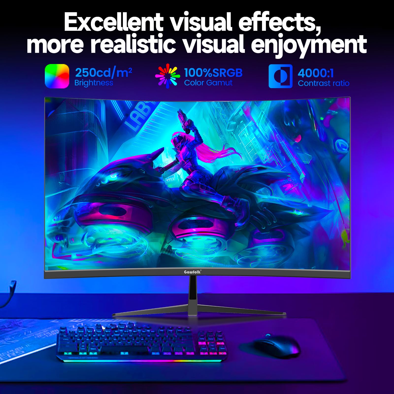 Curved Monitor 27 Inch 100Hz, PC Gaming Monitor with Speakers, AMD FreeSync Full HD 1080p Ultra-Thin Zero Frame Display for Home Office Business