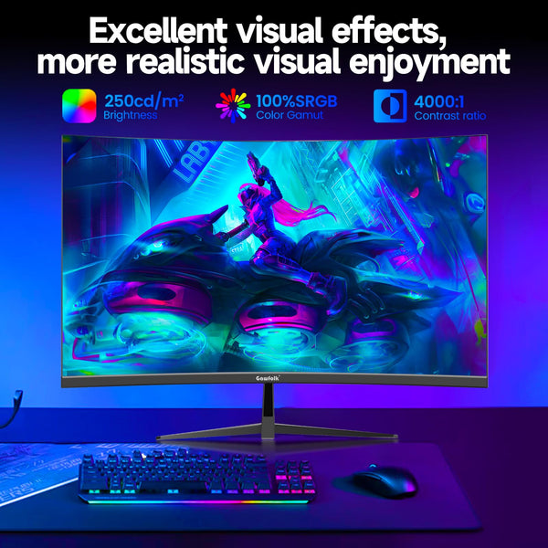 Curved Monitor 27 Inch 100Hz, PC Gaming Monitor with Speakers, AMD FreeSync Full HD 1080p Ultra-Thin Zero Frame Display for Home Office Business