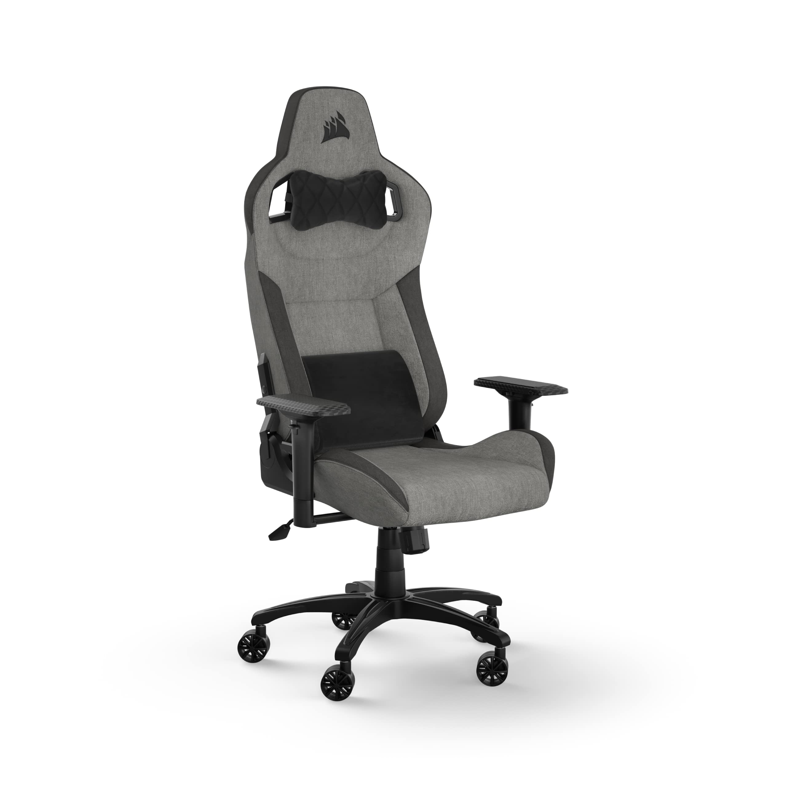 Corsair T3 RUSH Fabric Gaming Chair (2023) – Racing-Inspired Design – Soft Fabric Exterior – Padded Neck Cushion – Memory Foam Lumbar Support – Adjustable Seat Height – Charcoal