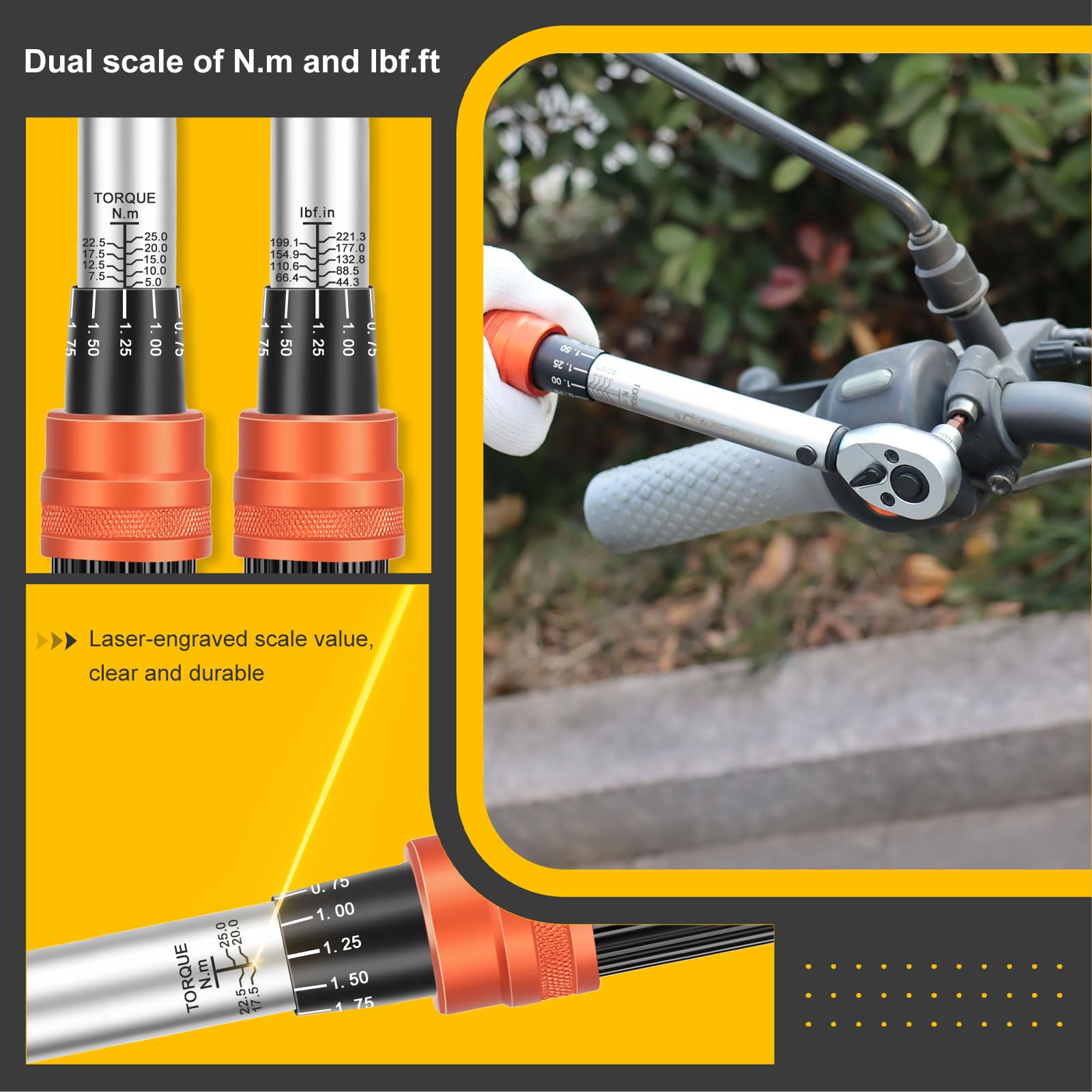 ATsafepro Torque Wrench 3/4 Inch, 100-600 Nm Torque Wrenchs, ±3% Error Accuracy with 48 Teeth Dual-Direction Adjustable for Repair of Car, Truck, Tractor