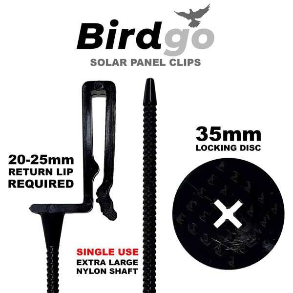 Birdgo Solar Panel Roof Mesh Fixing Clips - No Drill Installation of Bird Proofing Mesh to Stop Pigeon Bird Access (Nylon, Pack of 60)