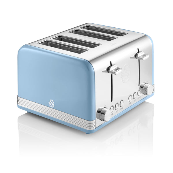 Swan ST19020GRN Retro 4-Slice Toaster with Defost/Reheat/Cancel Functions, Cord Storage, 1600W, Retro Grey