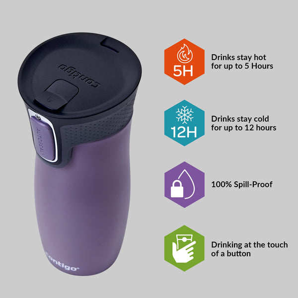 Contigo West Loop Autoseal Travel Mug, Stainless Steel Thermal Mug, Vacuum Flask, Leakproof Tumbler, Coffee Mug with BPA Easy-Clean Lid